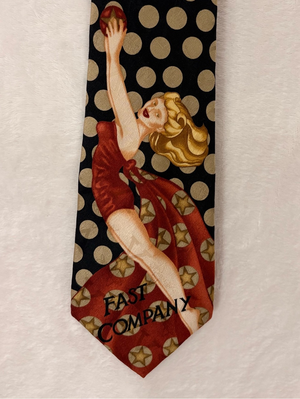 👠 Vintage Fast Company Silk Necktie – Pinup Girl Polka Dot Novelty Tie Made USA
